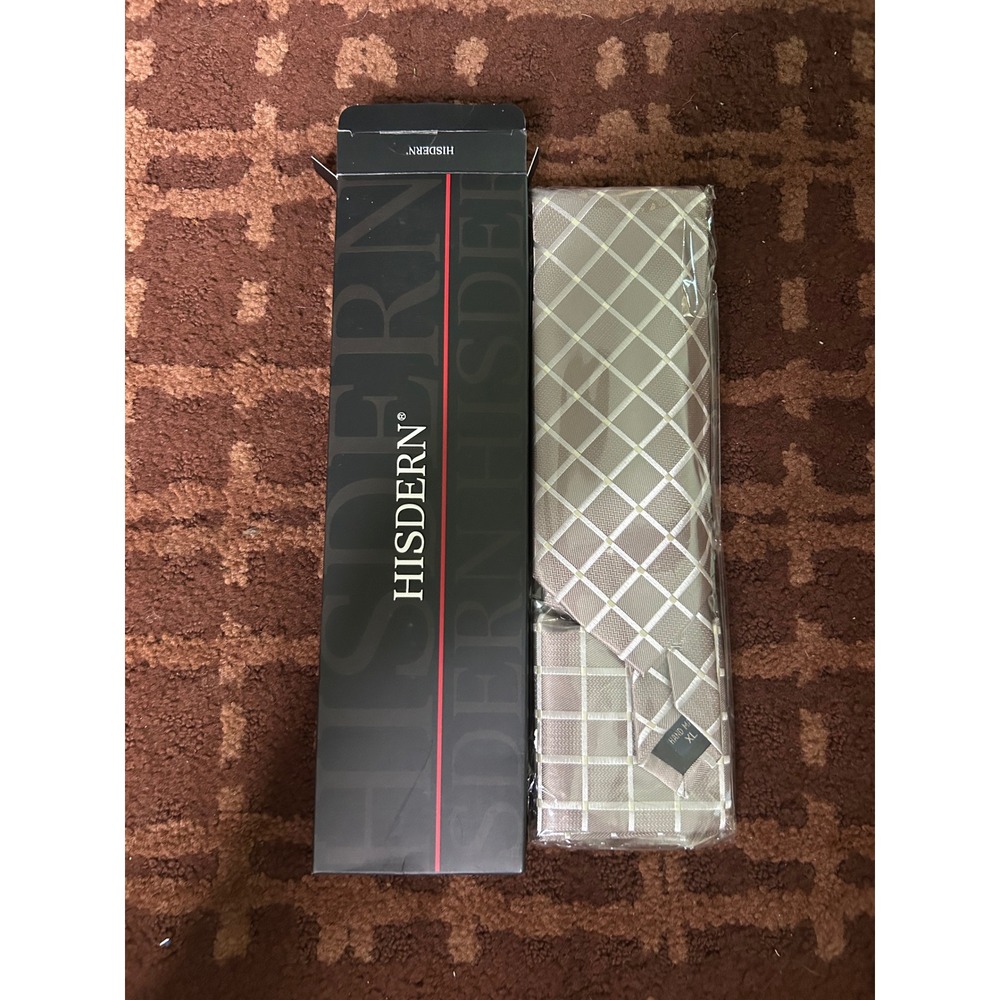 HISDERN Men's Necktie Gray Diamond Plaid Classic Formal Wedding Tie New